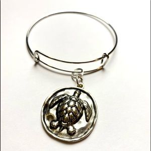 Rustic Silver Turtle Bangle Bracelet